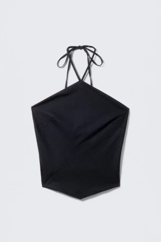 Top halter de corte ajustado – Azul oscuro – Rayas finas