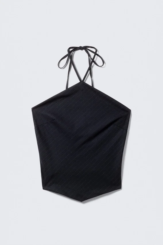 Top halter de corte ajustado – Azul oscuro – Rayas finas Top halter de corte ajustado – Azul oscuro – Rayas finas