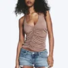 Top halter de jersey con fruncidos – Marrón lavado