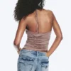 Top halter de jersey con fruncidos – Marrón lavado