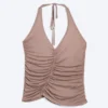 Top halter de jersey con fruncidos – Marrón lavado