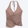 Top halter de jersey con fruncidos – Marrón lavado