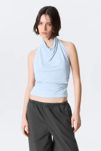 Top halter drapeado – Azul claro