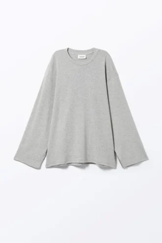 Top oversize de manga larga y tacto suave – Gris jaspeado