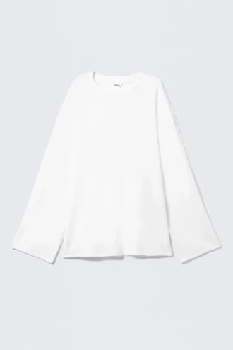Top oversize de manga larga y tejido suave – Blanco