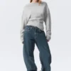 Top plisado de manga larga – Gris claro jaspeado Top plisado de manga larga – Gris claro jaspeado