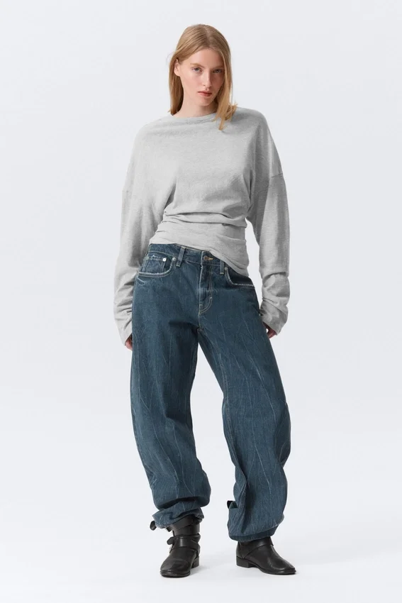 Top plisado de manga larga – Gris claro jaspeado Top plisado de manga larga – Gris claro jaspeado