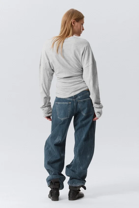 Top plisado de manga larga – Gris claro jaspeado Top plisado de manga larga – Gris claro jaspeado