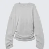 Top plisado de manga larga – Gris claro jaspeado Top plisado de manga larga – Gris claro jaspeado