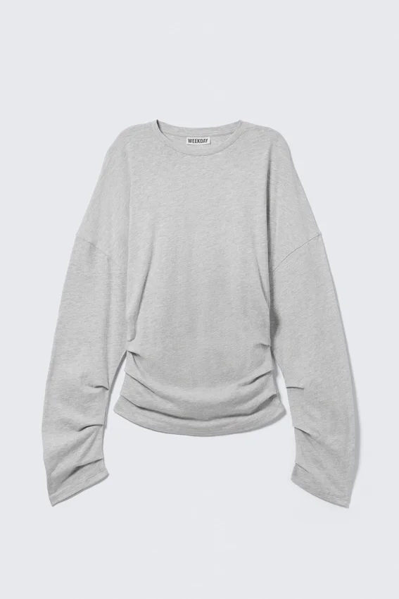 Top plisado de manga larga – Gris claro jaspeado Top plisado de manga larga – Gris claro jaspeado