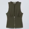 Top sin mangas ajustado con cremallera – Verde caqui
