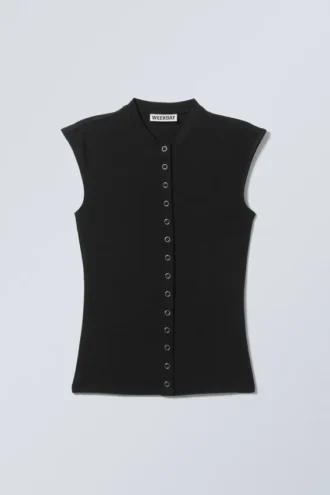 Top sin mangas con botones – Negro