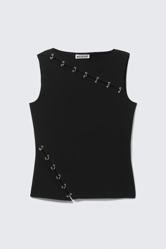 Top sin mangas con costuras perforadas y corte entallado – Negro Top sin mangas con costuras perforadas y corte entallado – Negro