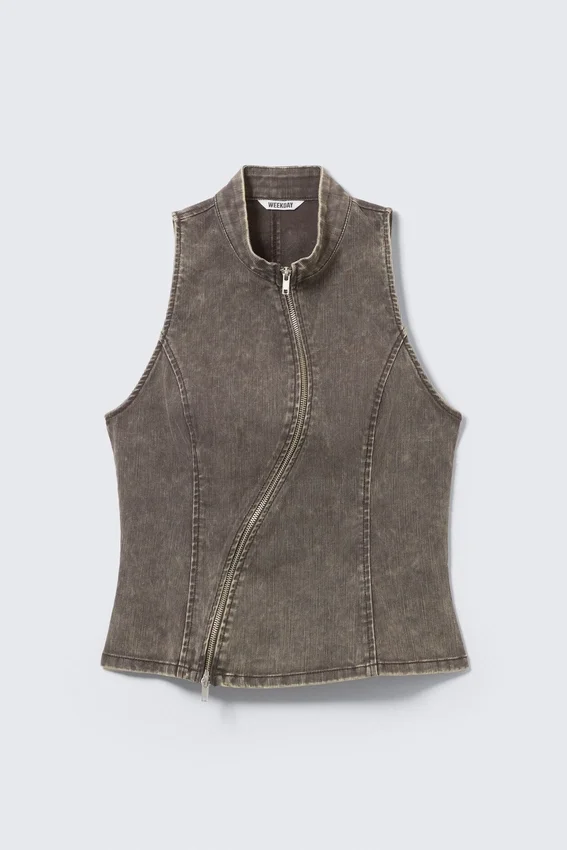Top sin mangas con cremallera curvada – Gris oscuro Top sin mangas con cremallera curvada – Gris oscuro