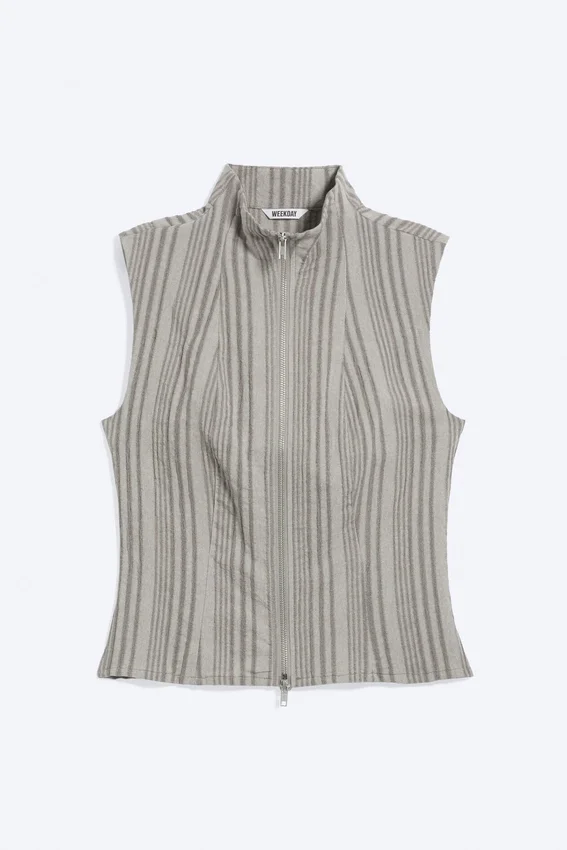Top sin mangas con cuello alto y cremallera – Gris polvoriento Top sin mangas con cuello alto y cremallera – Gris polvoriento