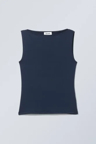 Top sin mangas con cuello barco Annie – Azul medianoche