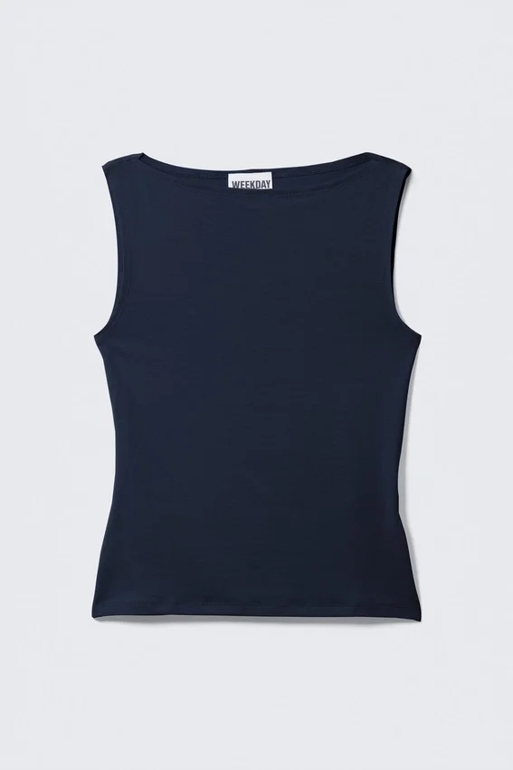 Top sin mangas con cuello barco Annie – Azul oscuro Top sin mangas con cuello barco Annie – Azul oscuro
