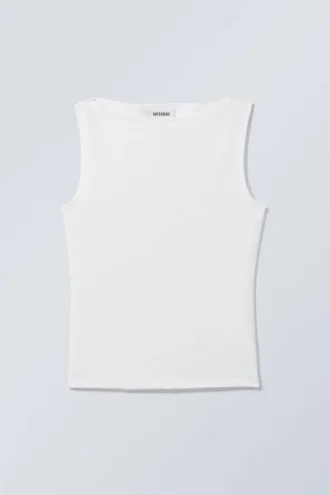 Top sin mangas con cuello barco Annie – Blanco