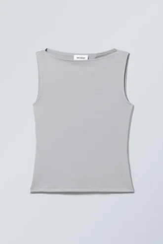 Top sin mangas con cuello barco Annie – Gris