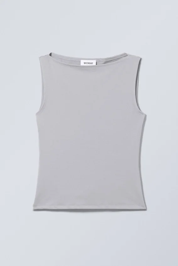 Top sin mangas con cuello barco Annie – Gris Top sin mangas con cuello barco Annie – Gris