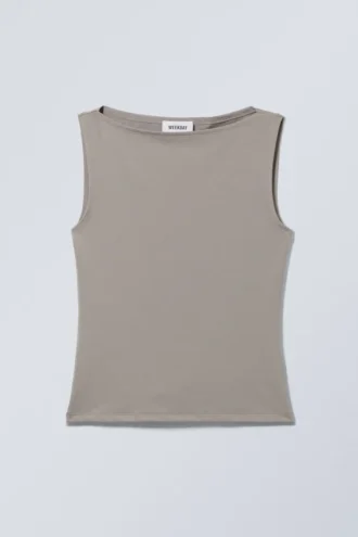 Top sin mangas con cuello barco Annie – Gris polvoriento