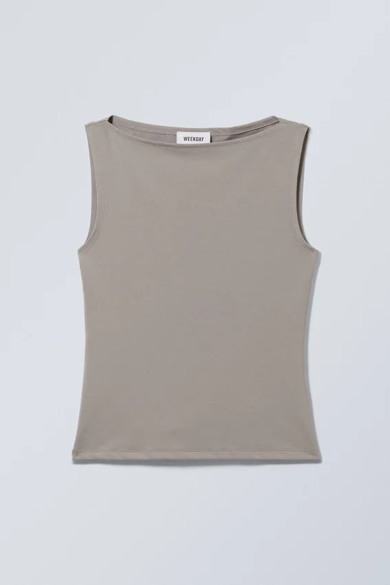 Top sin mangas con cuello barco Annie – Gris polvoriento Top sin mangas con cuello barco Annie – Gris polvoriento