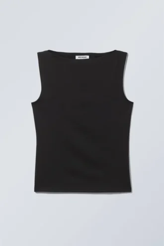 Top sin mangas con cuello barco Annie – Negro