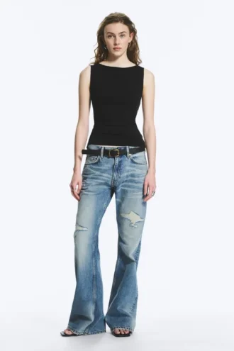 Top sin mangas con cuello barco Annie – Negro