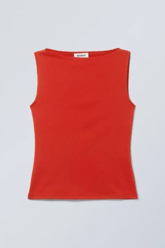 Top sin mangas con cuello barco Annie – Rojo