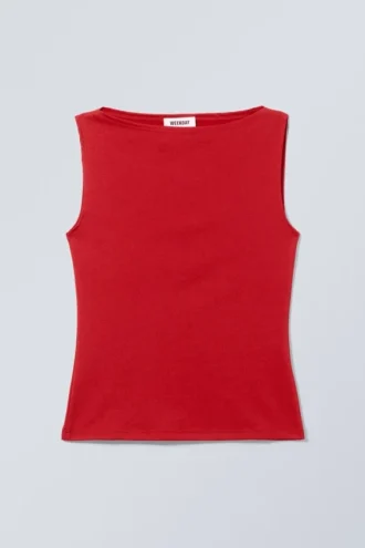 Top sin mangas con cuello barco Annie – Rojo