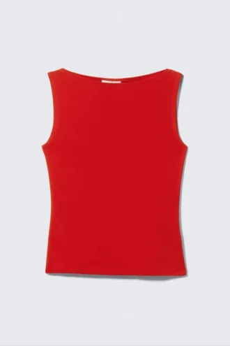Top sin mangas con cuello barco de Annie Soft – Rojo