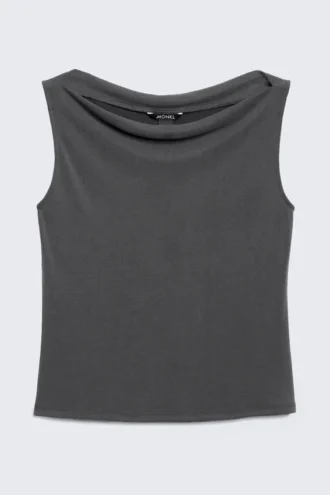 Top sin mangas con cuello barco supersuave – Gris carbón