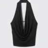 Top sin mangas con cuello en cascada – Negro