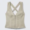 Top sin mangas con cuello en V y cremallera – Light Mole