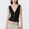 Top sin mangas con cuello en V y cremallera – Negro Top sin mangas con cuello en V y cremallera – Negro