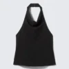 Top sin mangas con cuello halter drapeado – Negro