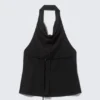 Top sin mangas con cuello halter drapeado – Negro