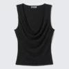 Top sin mangas con drapeado en cascada – Gris oscuro Top sin mangas con drapeado en cascada – Gris oscuro