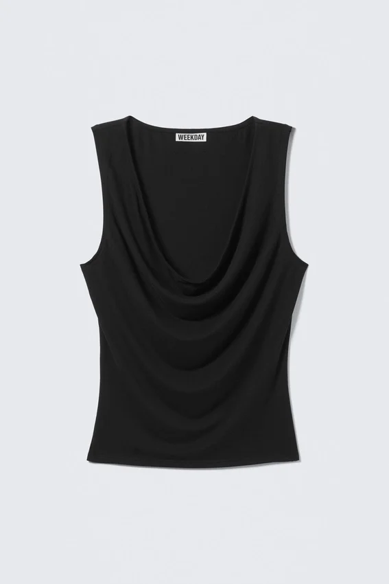 Top sin mangas con drapeado en cascada – Gris oscuro Top sin mangas con drapeado en cascada – Gris oscuro