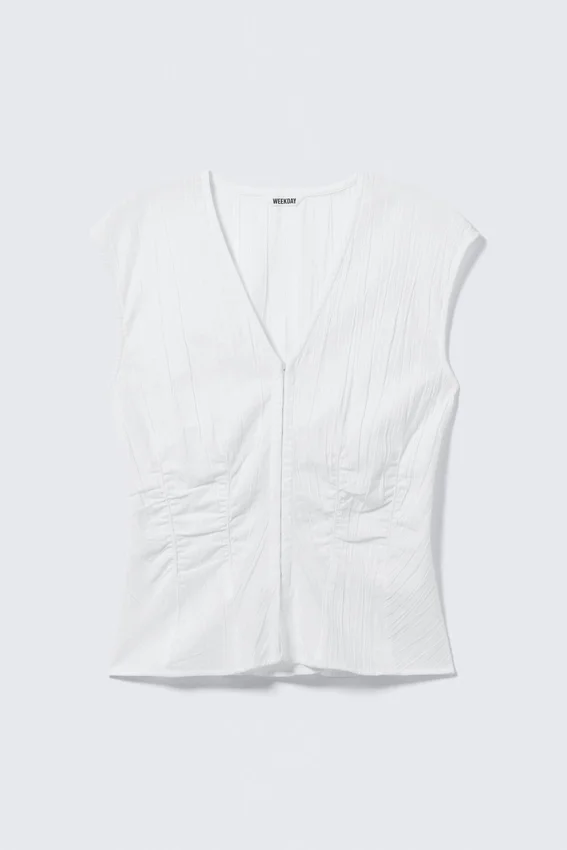 Top sin mangas con efecto arrugado – Blanco Top sin mangas con efecto arrugado – Blanco