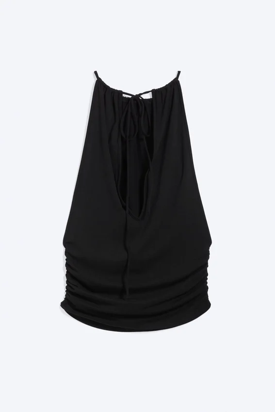 Top sin mangas con fruncido y cuello halter – Negro Top sin mangas con fruncido y cuello halter – Negro