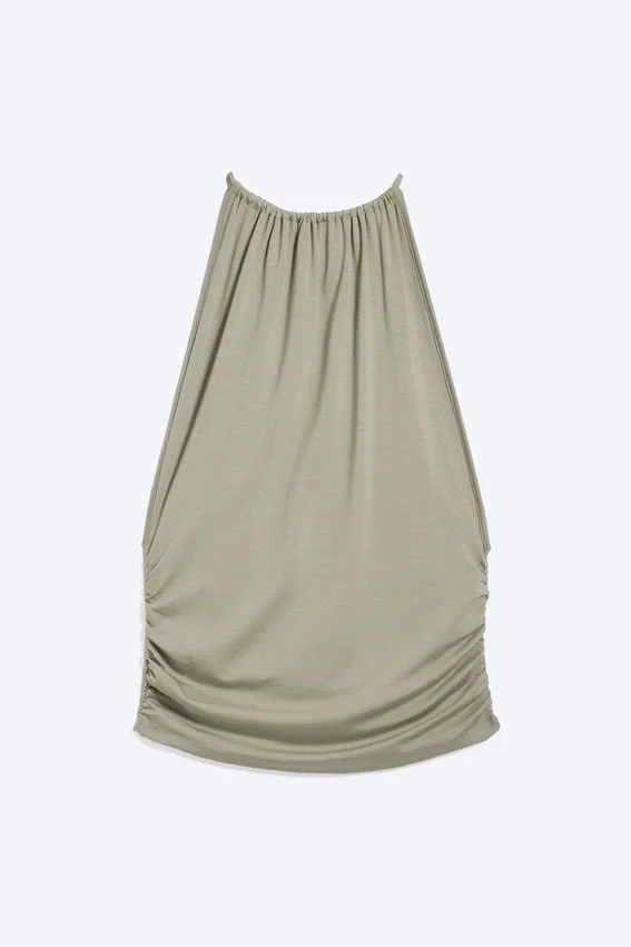 Top sin mangas con fruncido y cuello halter – Verde caqui apagado Top sin mangas con fruncido y cuello halter – Verde caqui apagado