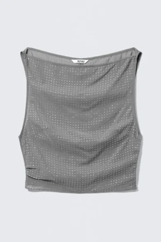 Top sin mangas con lentejuelas – Gris – Strass