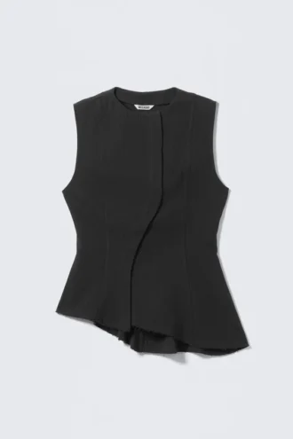 Top sin mangas con peplum asimétrico – Gris oscuro