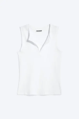 Top sin mangas de corte ajustado con cuello en V – Blanco