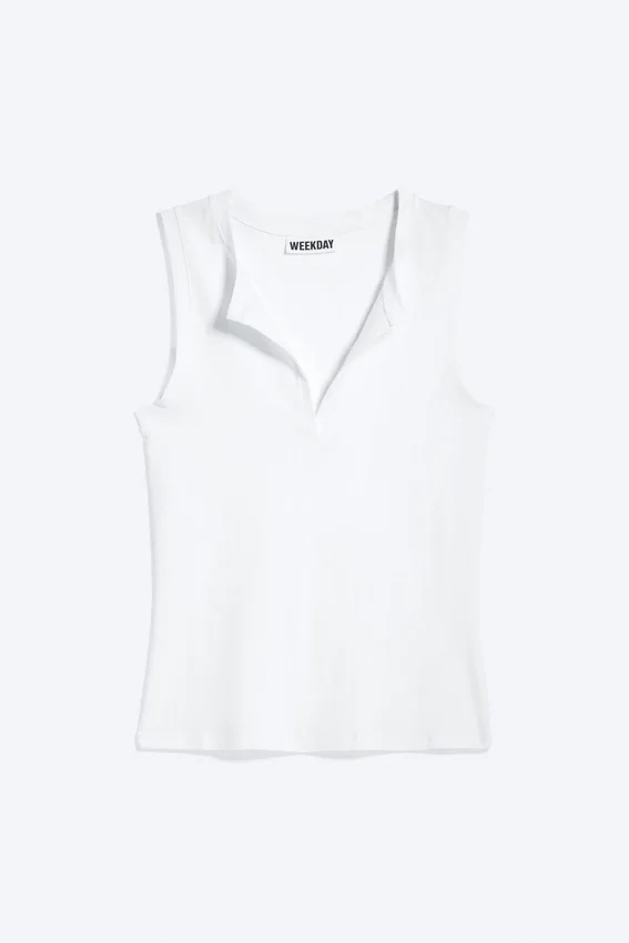 Top sin mangas de corte ajustado con cuello en V – Blanco Top sin mangas de corte ajustado con cuello en V – Blanco