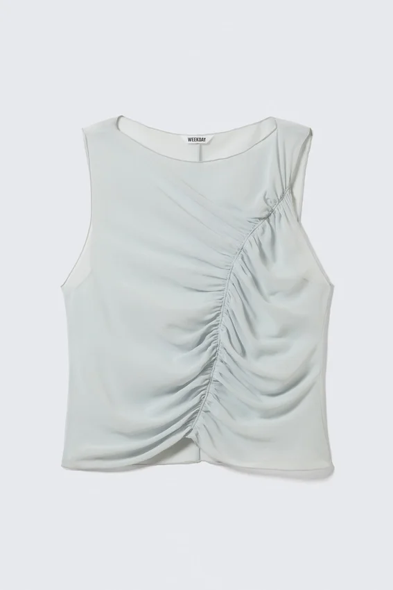 Top sin mangas de crepé con fruncidos – Gris claro Top sin mangas de crepé con fruncidos – Gris claro