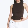 Top sin mangas de jersey fruncido – Marrón oscuro Top sin mangas de jersey fruncido – Marrón oscuro