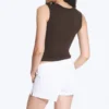Top sin mangas de jersey fruncido – Marrón oscuro Top sin mangas de jersey fruncido – Marrón oscuro