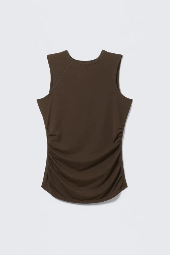 Top sin mangas de jersey fruncido – Marrón oscuro Top sin mangas de jersey fruncido – Marrón oscuro